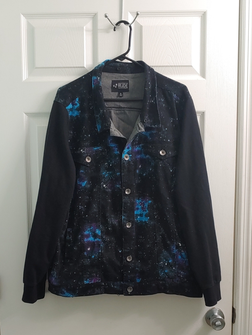 XXX RUDE Galaxy Jacket Cosmic Black Trucker Jacket Men's Size XL
